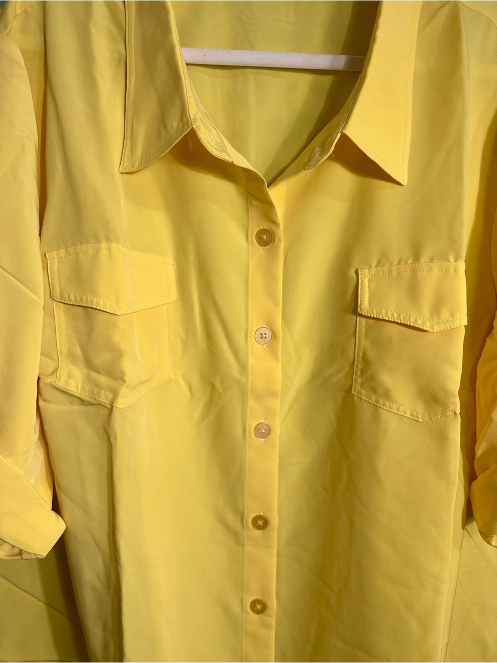 Susan Graver Yellow Button Front Utility Blouse Top 3X - Picture 4 of 5